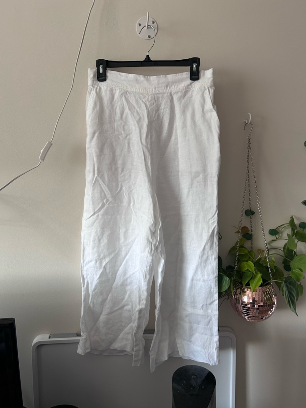 Anthropologie White Wide-Leg Linen Blend Pants